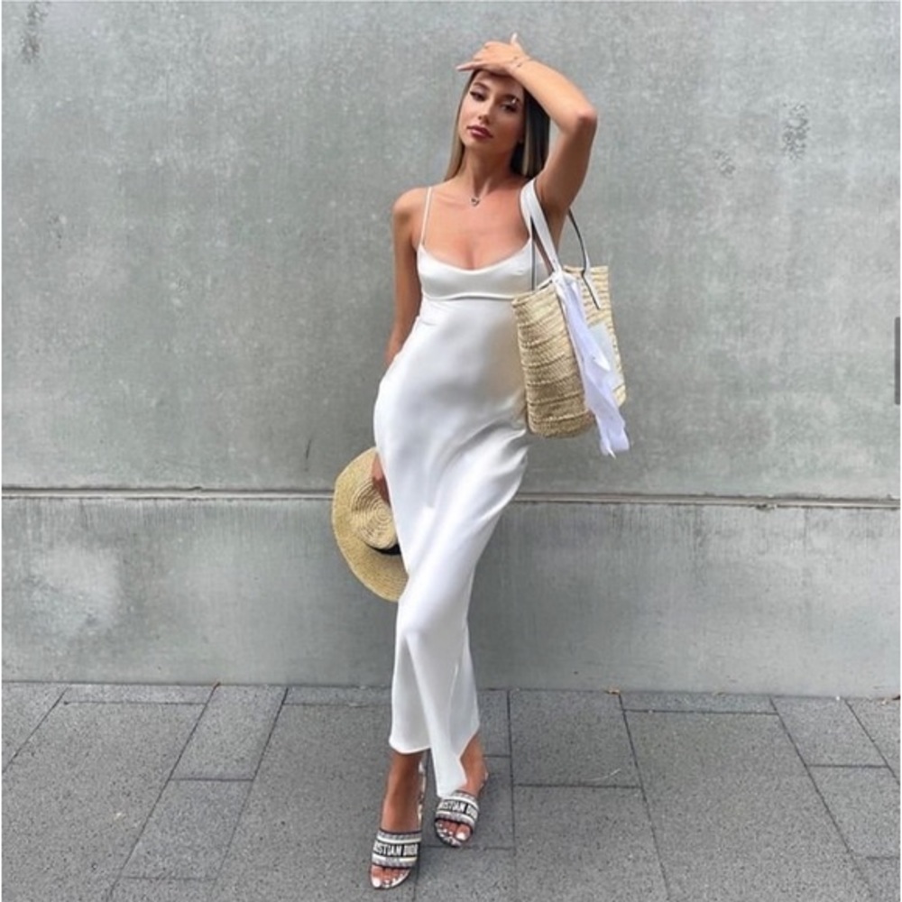 White Satin Maxi Dress